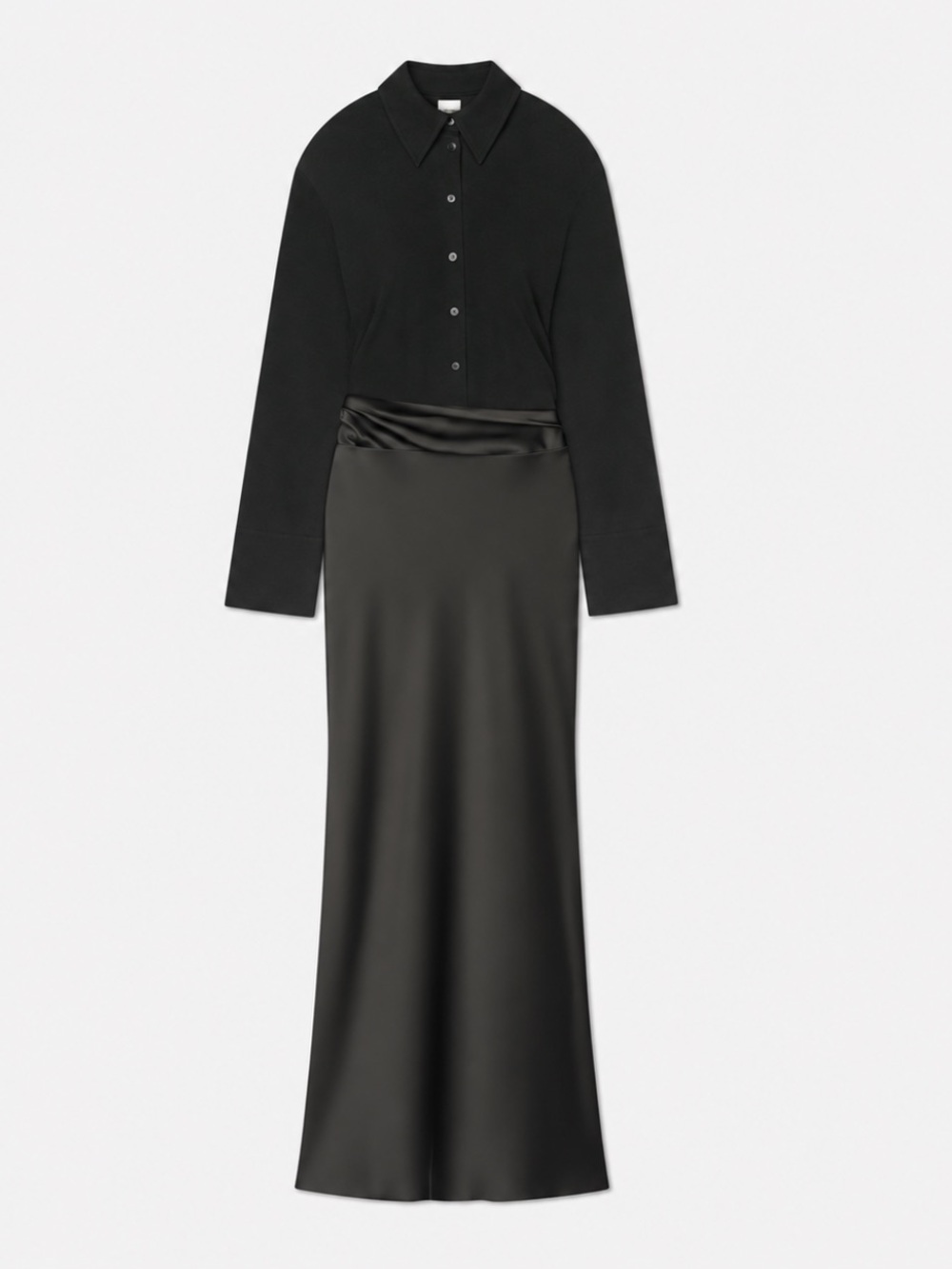 Nanushka Scylla Satin Maxi Shirt Dress Draped Waist Dark Green Small NWT